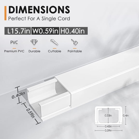 FEFEFW-236in Cord Hider, One-Wire Cord Covers for Wires on Wall, Easy-to-Install Cable Hiders for Mounted Tv, Cable Management Kit, Cable Raceways, W0.59 H0.4in, White