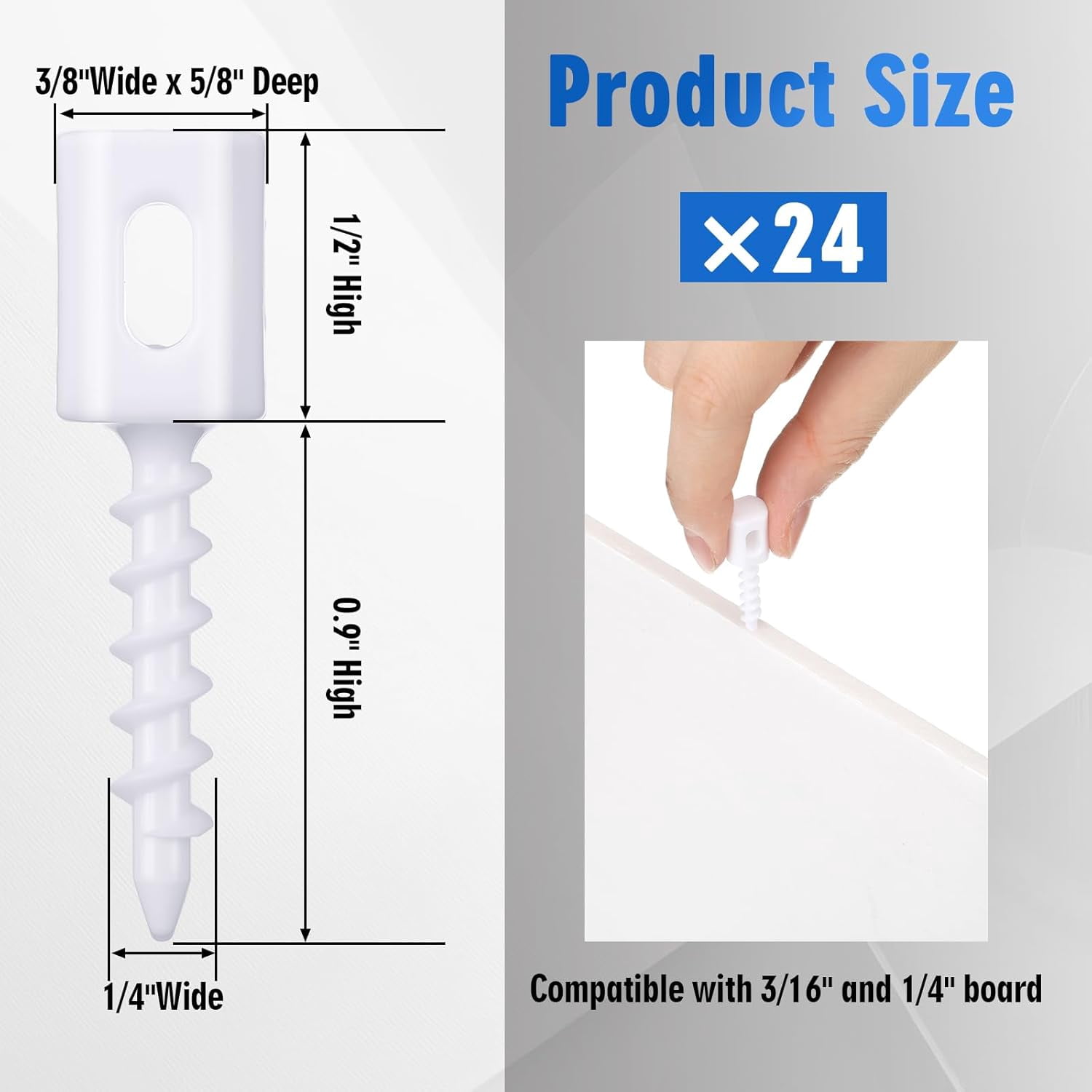 FEFEFW-24 Pack Foam Board Hangers Hanging Foamcore Wall Hangers, White, Work with Standard 3/16 Thick Foam Boards