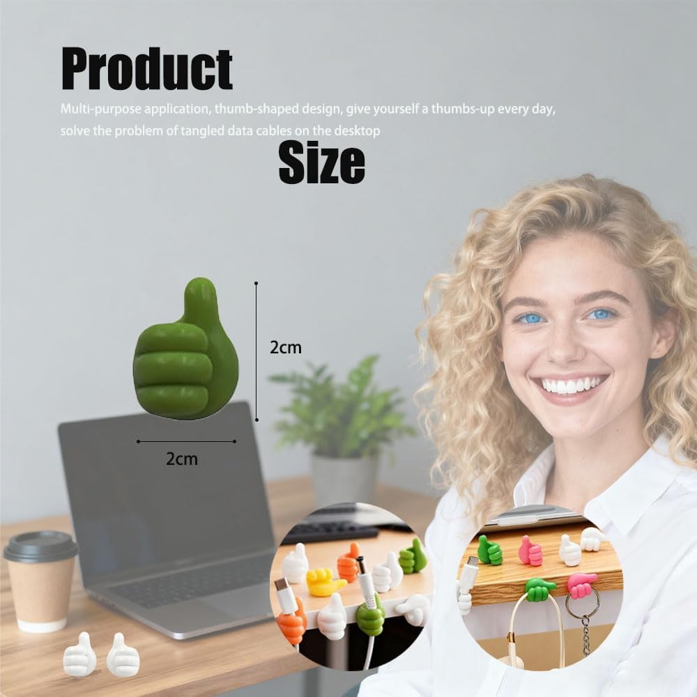 FEFEFW-24Pcs Creative Silicone Thumb Cable ClipsSelf Adhesive Fun Cord Holders for Desk Wall Car Nightstand, Cord Clips, Wire Holders, Phone USB Charger Cable Management, Key Hanger