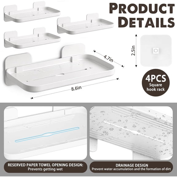 FEFEFW-4 Pack Floating Shelves for Wall, Self Adhesive Small Shelf, No Drill Adhesive Wall Shelf, Floating Shelves Damage-Free Expand Walls Space for Living Room Kitchen Bathroom (White)