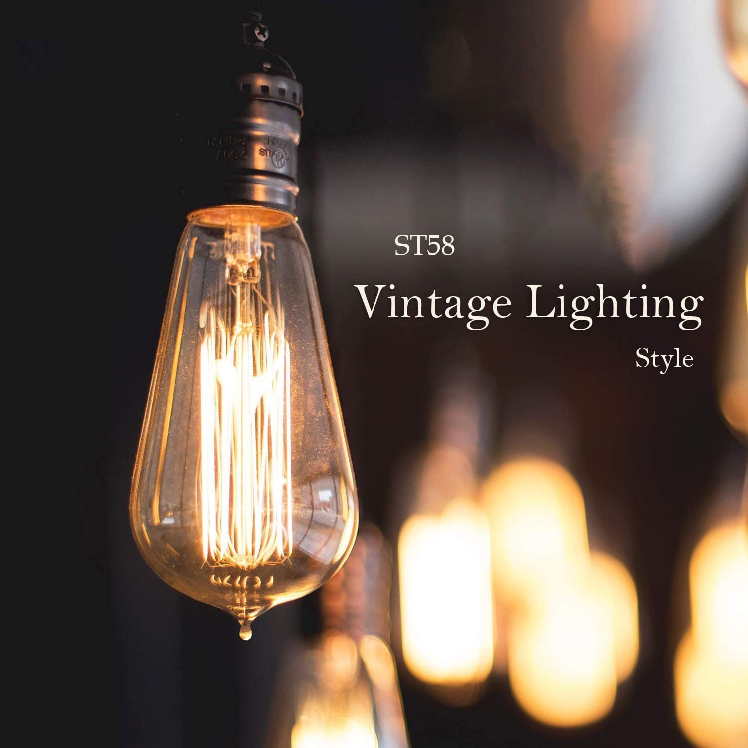 FEFEFW-4-Pack Incandescent Light Bulbs 60 watt, E26 Bulb with Warm White Lights for Bedroom, ST58 2200K Dimmable Light Bulbs, 230lM Edison Bulbs for Vintage Lamp, Antique Squirrel Filament Lightbulbs