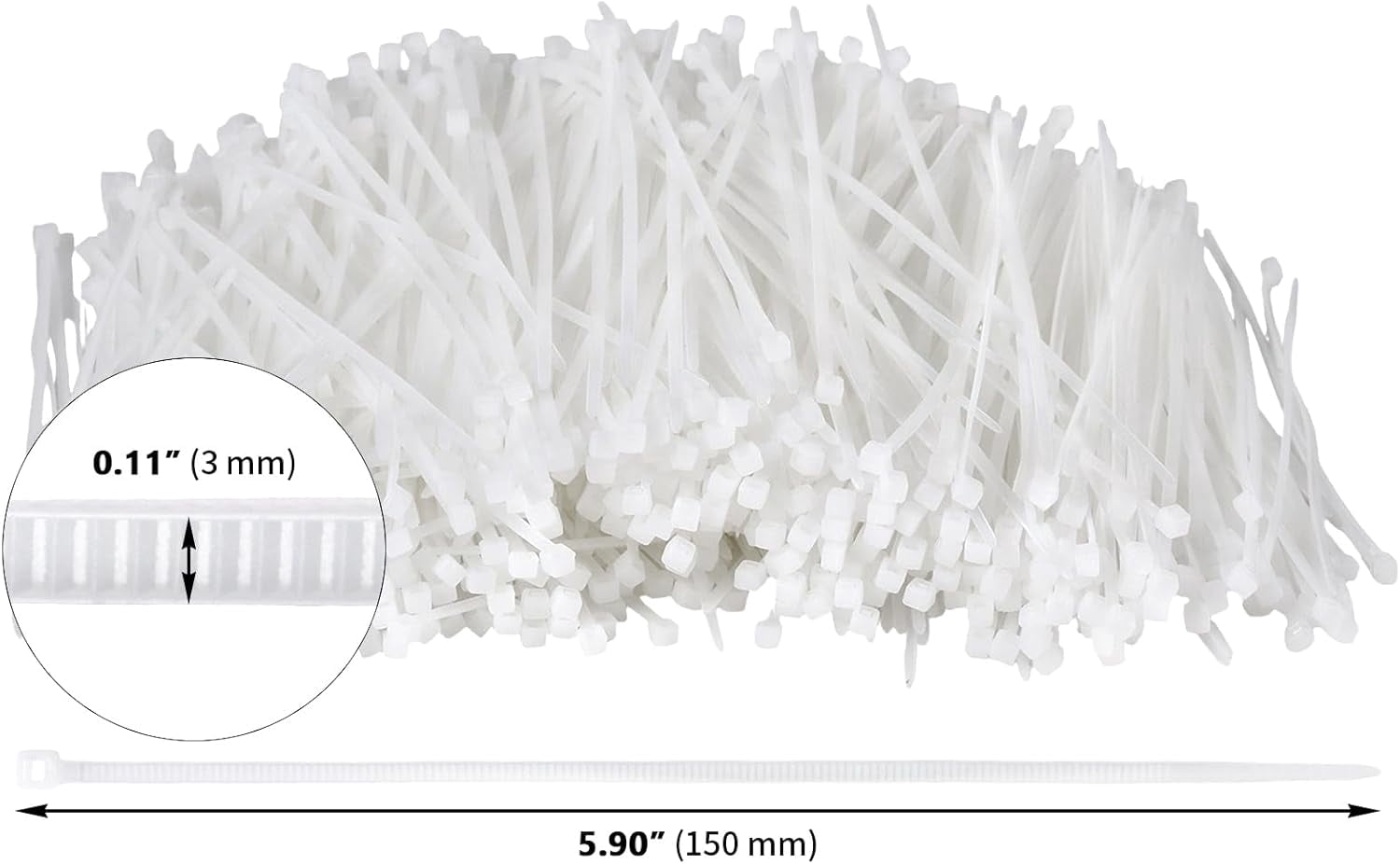 FEFEFW-4000 pcs 6 Inch White Nylon Cable Zip Ties,18LBS Tensile Strength Self-Locking Wire Organizer Straps for Server Room Cable Management, Auto Wiring