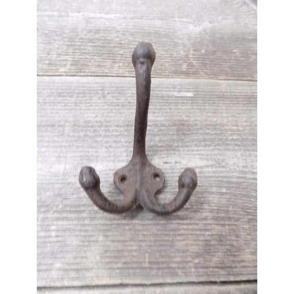 FEFEFW-5 Rustic Coat Hooks Cast Iron Double Wall Hooks 3 1/2" Long For Hats, Towel, School Hooks, Hall Trees, Entry Ways, Mud Rooms, Dog Leashes, Purses, Crafts, or Restoration, Vintage Style