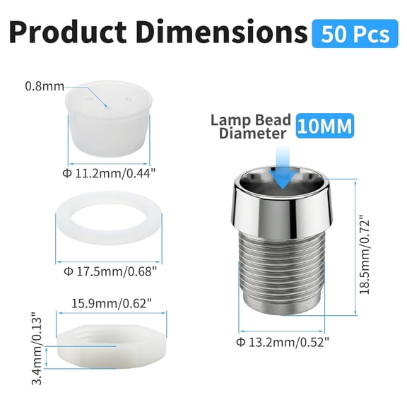 FEFEFW-50PCS 10mm/0.39" LED Plastic HolderEmitting Diode HolderLight Emitting Diode Socket Base for Lamp Bulb Bezel Mount Panel LED Display(Silver)