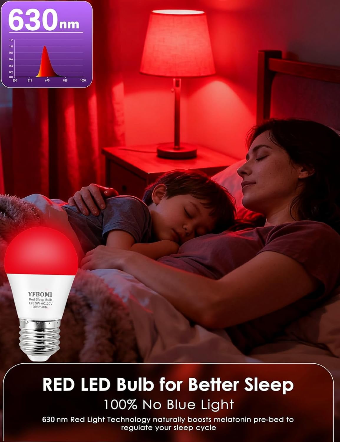 FEFEFW-630nm Red Light Bulbs for Sleep Dimmable, 100% Blue Light Blocking A15 Red LED Dim Bulbs Bedroom Night Light for Party Decoration, Porch, Holiday Lighting etc Home Bulb E26 Base 5W 4Pack