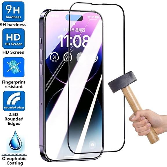 FEFEFW-9H Hardness Tempered Glass Screen Protector for iPhone 16/15/14 Plus/13 mini/12/11 Pro Max/X/XS Max/XR Anti-Fingerprint, HD Clear, 2.5D Rounded Edges (For iPhone 16 Pro Max)