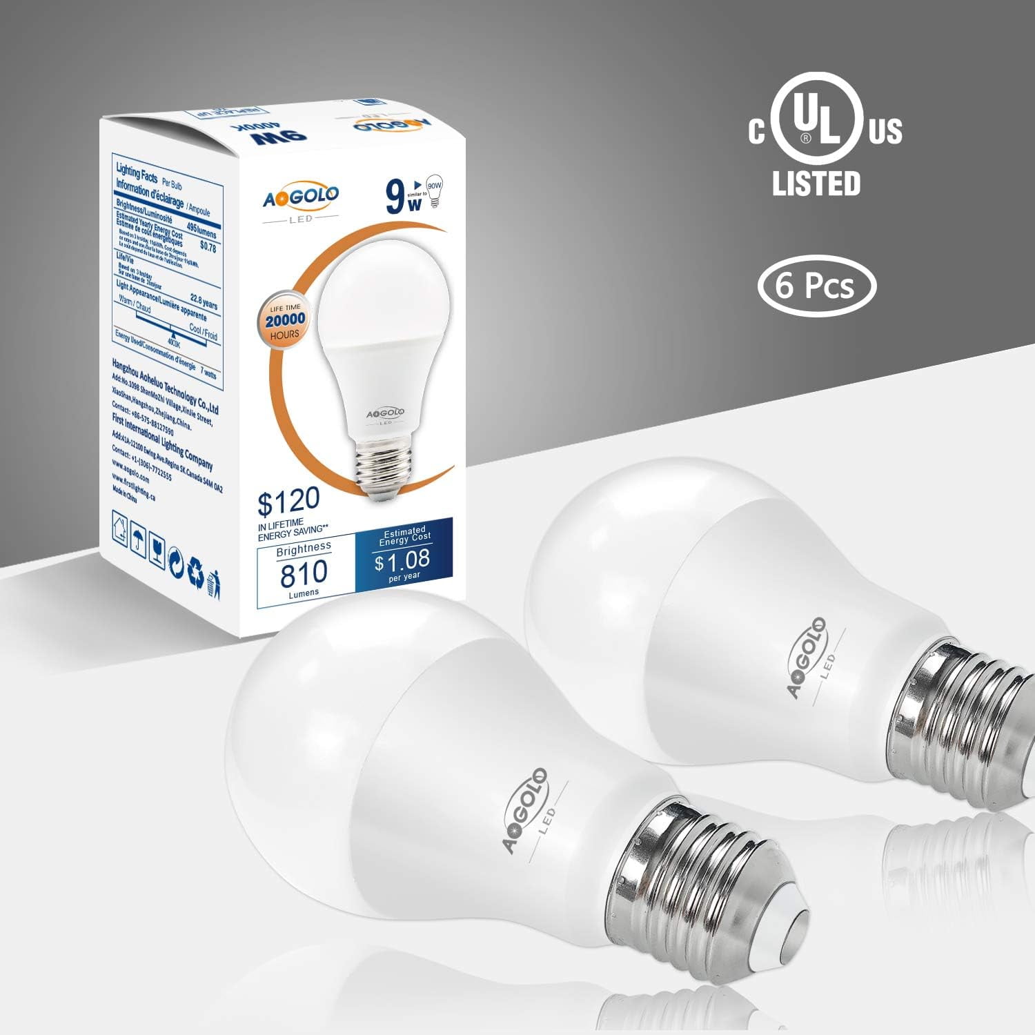 FEFEFW-A19 9W LED Light Bulb, 6 Pcs, Warm White 2700K, 60 Watt Equivalent, Efficient LED Bulbs,810 Lumens, E26 Medium Screw Base, Non Dimmable, LED Lights for Home