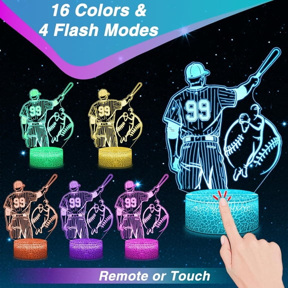 FEFEFW-Baseball Night Light 3D Illusion, Baseball Gifts for Boys, 16 Color LED Lights, Dimmable Sport Lamp, Touch and Remote Control, Room Decor, Timer Tpye C