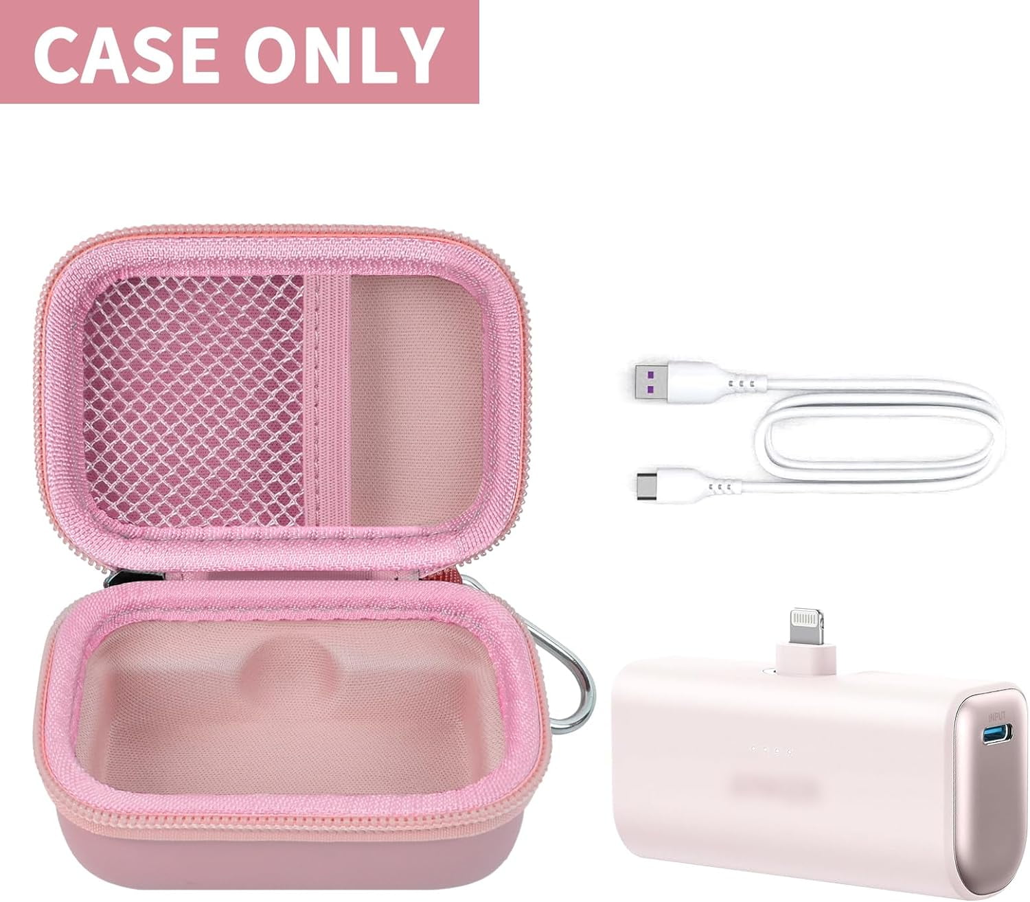 FEFEFW-Case Compatible with Anker Nano Portable Charger Power Bank, 5,000 Mah, with Built-in Lightning Connector, Charging Battery Pack Storage Holder for amelema/for LanLuk/for Feob (Box Only)-Pink