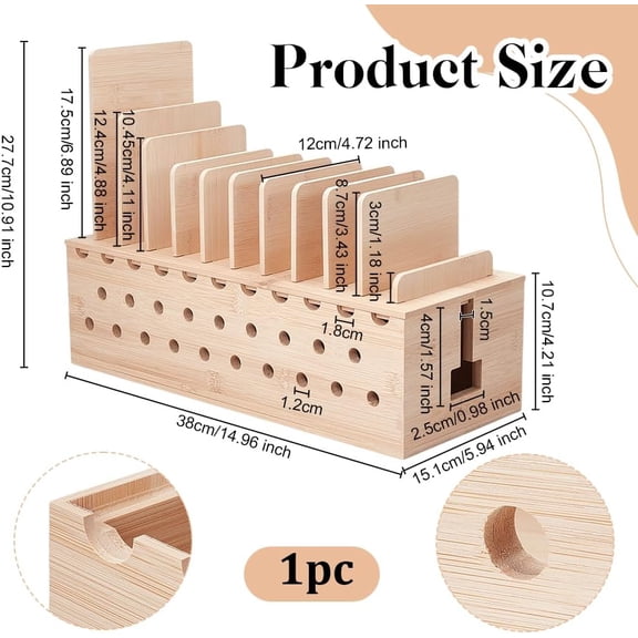 FEFEFW-Charging Station Rack Cable Box Organizer with Multiple Charging Station Rack Cord Management Box Desk Charger Organizer Wood Charging Display Holder for 10 Mobile Phones Tablets Laptop