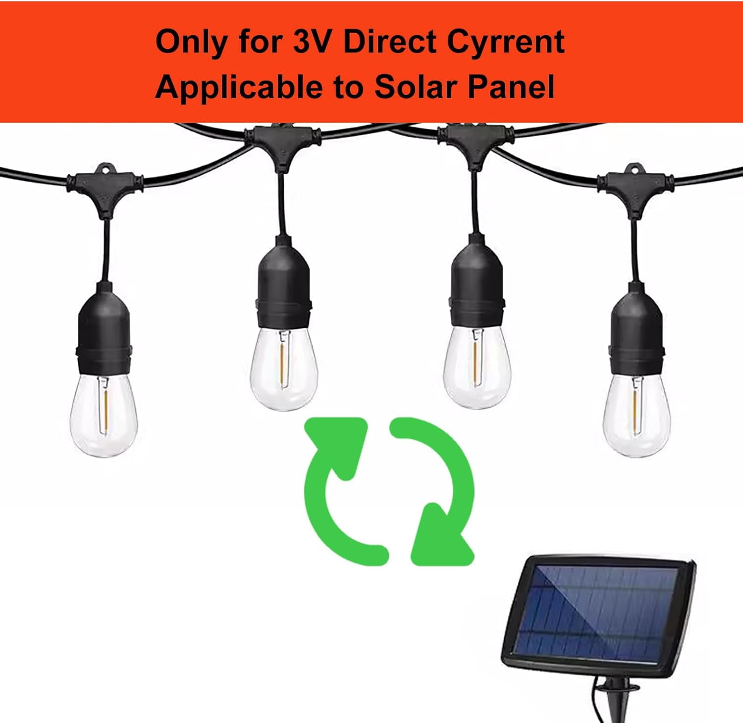 FEFEFW-DC 3V Low Voltage Solar String Light Bulbs, Only for 3V DC, Burn Out at 120V, Shatterproof Waterproof S14 LED Bulbs, E26 Base, 1W Warm White 2700K, 25 Pack
