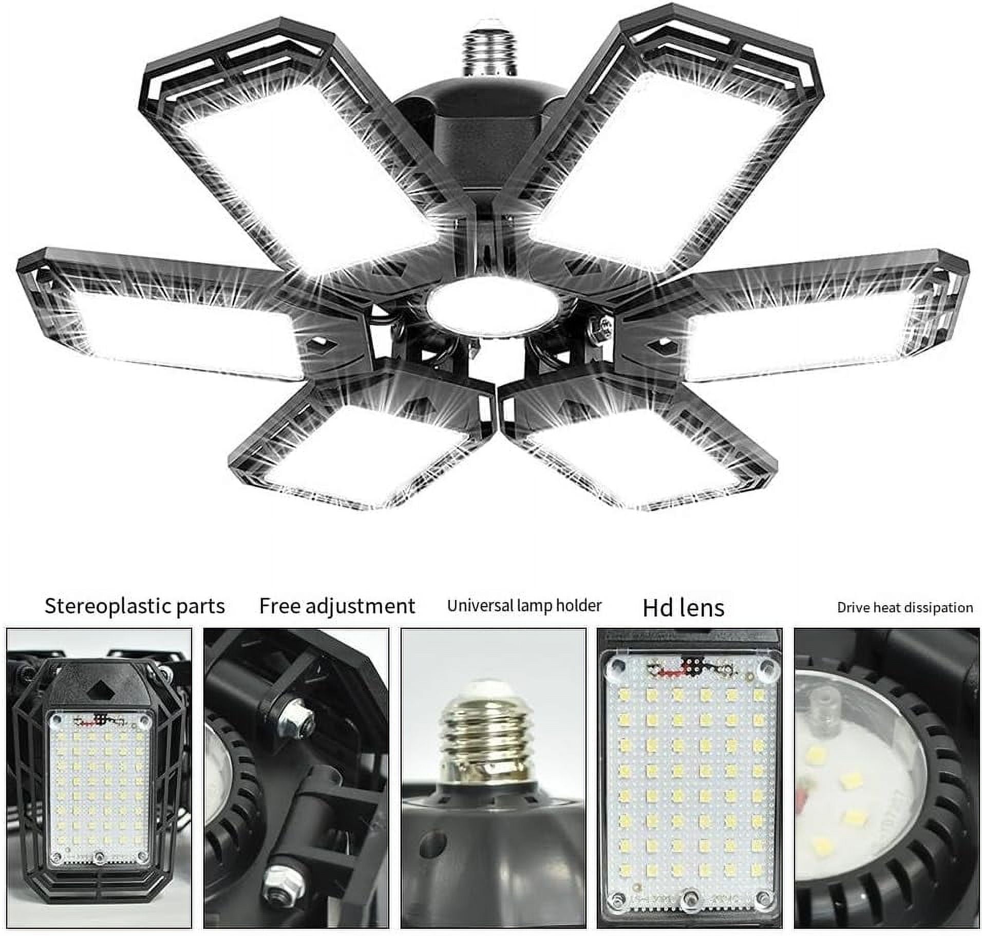 FEFEFW-Deformable LED Garage Light - 15000 Lumen 6500K Daylight 150W, Six Leaf Garage Organization Ceiling Lighting, Pack of 2