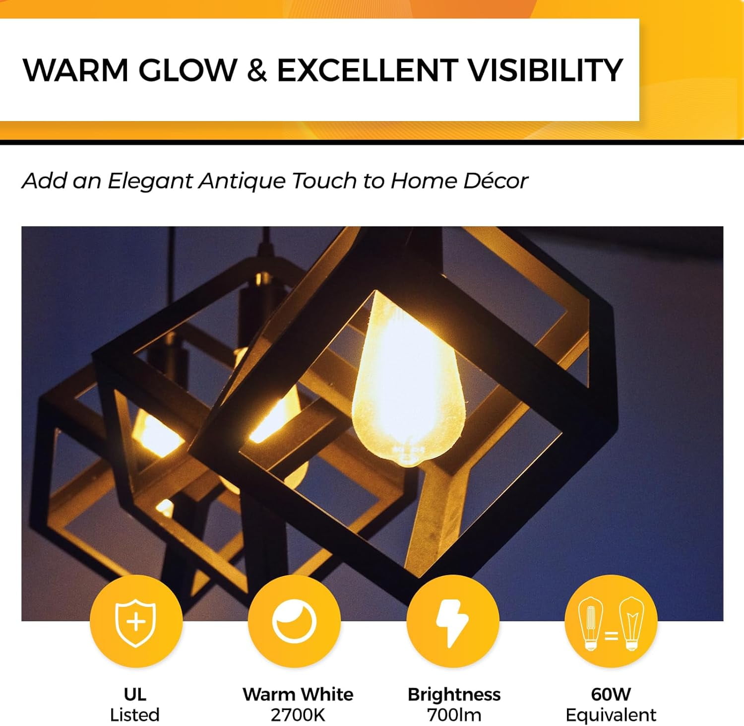 FEFEFW-Dimmable Edison Bulbs 60 Watt LED, E26 Bulb 2700K Warm White ST19 Vintage Light Bulbs, 95+CRI, UL Listed,700LM 6W E26 Medium Base, Clear Glass, Pack of 4