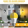 thumbnail image 1 of FEFEFW-Dusk to Dawn LED Yellow Bug Light Bulbs Outdoor 60W Equivalent, Amber Yellow Bug Light Bulb for Outside, Auto On/Off 9W 2000K A19 LED Bug Photocell Sensor Lights for Patio, Porch, 2 Pack, 1 of 4