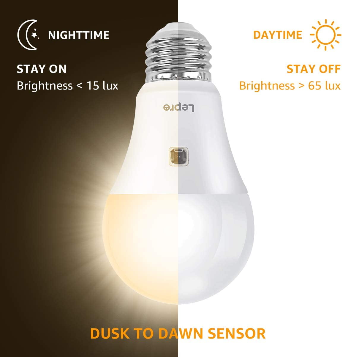 FEFEFW-Dusk to Dawn Light Bulbs Outdoor Lighting, Auto On/Off, Light Sensor LED Bulbs, 60 Watt Equivalent, Non-Dimmable, A19 E26 Medium Screw Base, 9W 806 Lumens, Soft White, Pack of 2