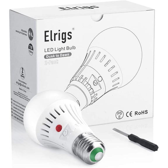 FEFEFW-Dusk to Dawn Light Bulbs, Outdoor Sensor LED Bulb with Adjustable Photocell Light Sensor, A19 Automatic Lighting, E26 Medium Base, 7W Replace 60W, Warm White(3000K), 2-Pack