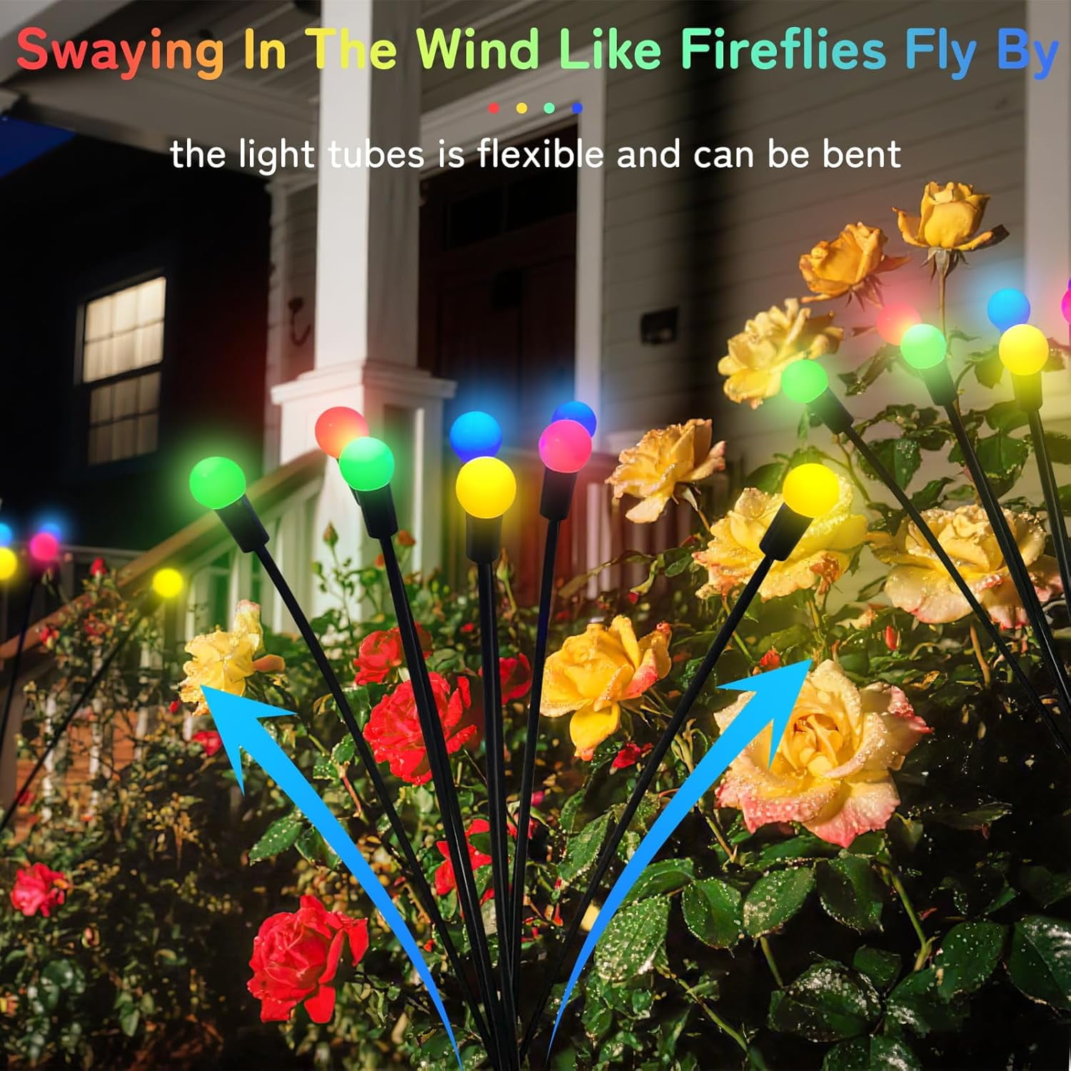 FEFEFW-Firefly Garden Decor Lights, 32 LEDs Firefly Solar Light Outdoor Waterproof, 4 Pack 8 Heads Multicolor Changing Swaying Lights for Yard Patio Pathway Lawn Decor