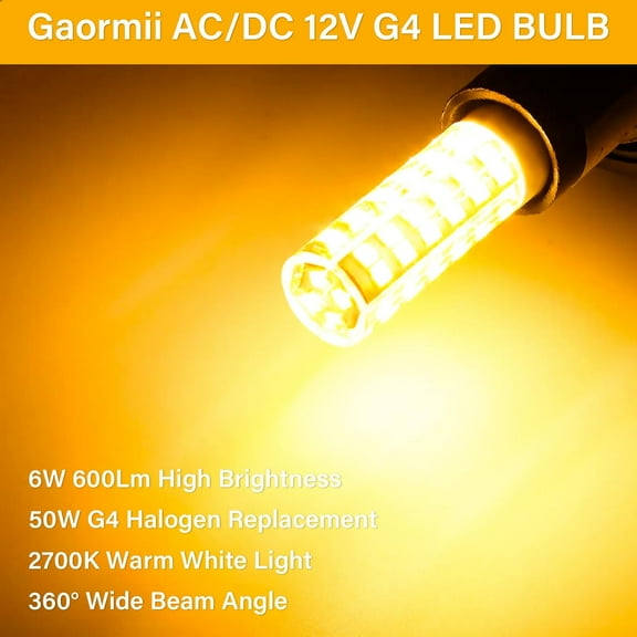 FEFEFW-G4 LED Bulb JC Type Bi-Pin Base Light Bulbs 6W AC/DC 12V 50W T3 Halogen Bulb Equivalent, Warm White 2700K, Non-dimmable for Outdoor Landscape Lighting Deck Stair Step Path Lights, Pack of 6