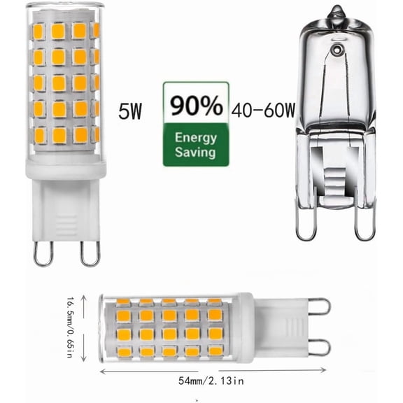 FEFEFW-G9 LED Bulb 5W, 60W G9 Halogen Bulb Equivalent,G9 Bi Pin Base Light Bulbs for Chandelier Home Lighting Non-Dimmable T4 Chandelier Lighting No-Flicker Light Bulb 100V-265V (5, Daylight White 60