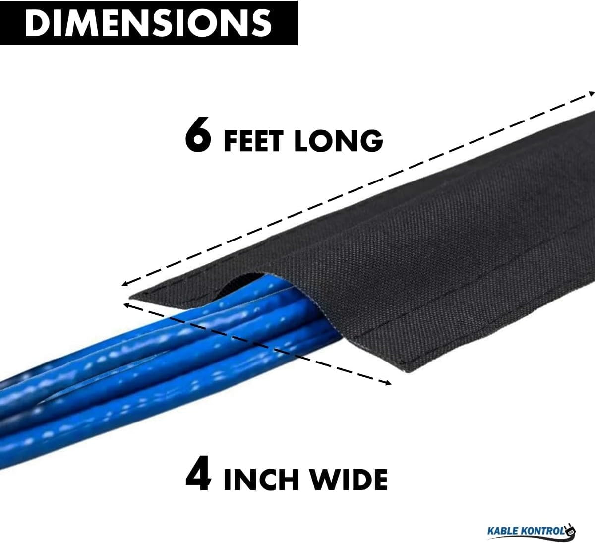 FEFEFW-Kable Kontrol Carpet Cord Cover - 4” Inch Wide x 6’ Ft Long Floor Cord Cover, Wire Hider Cable Protector, Cable Organizer, Works for Commercial Carpets & Cable Management Protects Cord – Black