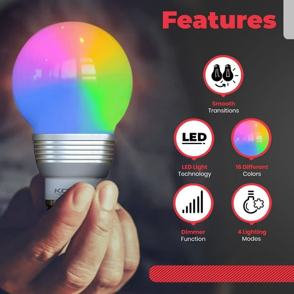FEFEFW-Kobra LED Color Changing Light Bulb with Remote Control - 16 Different Color Choices Smooth, Fade, Flash or Strobe Mode - Smart Remote Lightbulb -RGB & Multi Colored