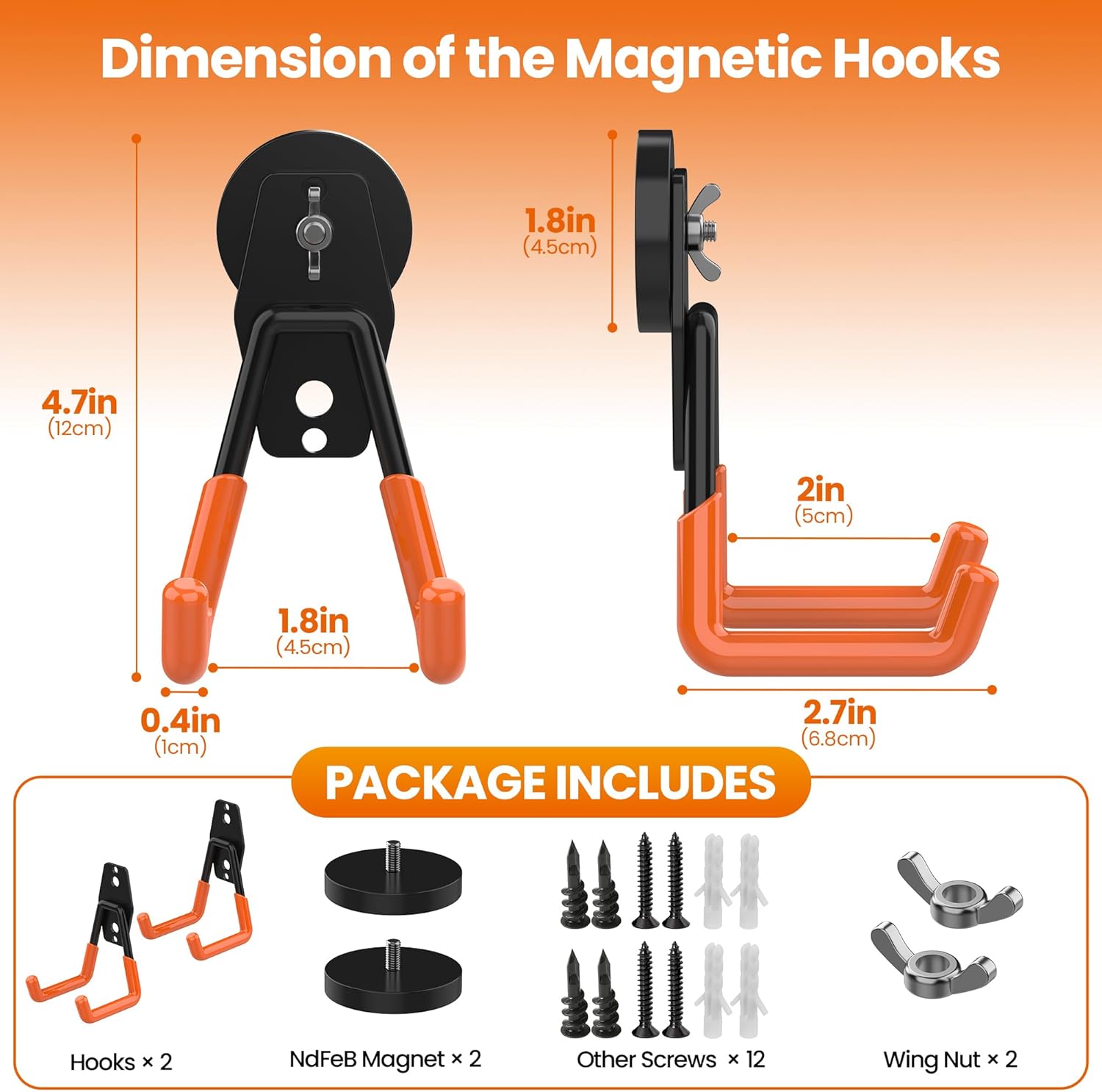 FEFEFW-Large Magnetic Hooks Heavy Duty Extra Strong Magnetic Garage Hooks Big NdFeB Industrial Magnet Hooks Magnetic Utility Storage Holder Organization with Anti-Slip Coating for Hanging Garden Tool