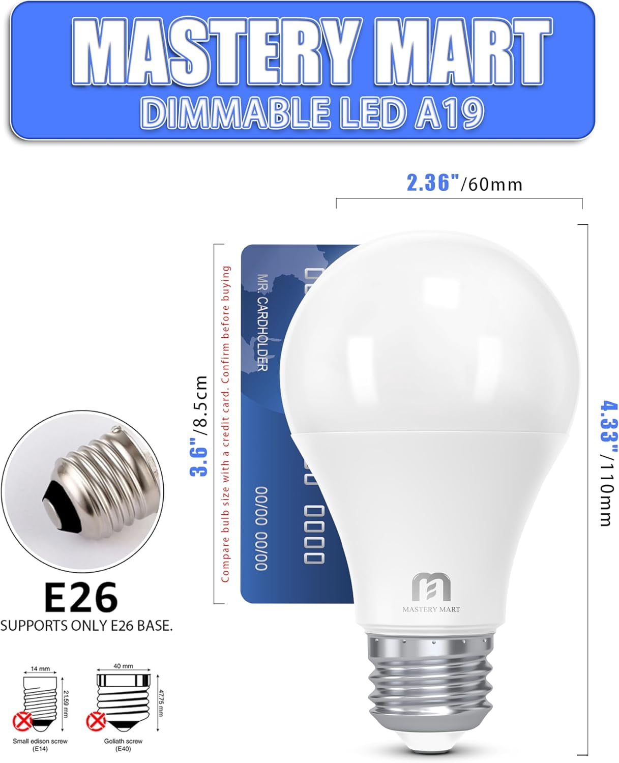 FEFEFW-Led Light Bulbs 8 Watt [60 Watt Equivalent], A19 - E26 Dimmable, 5000K Daylight White, 800 Lumens, Medium Screw Base, Energy Star, UL Listed (Pack of 6)