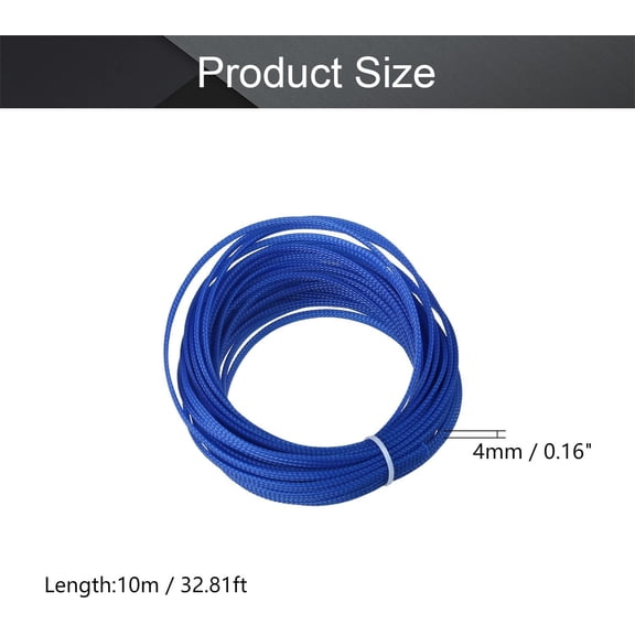 FEFEFW-Length 10m/32.8ft Width 4mm PET Expandable Braid Cable Sleeving Flexible Wire Mesh Sleeve Blue