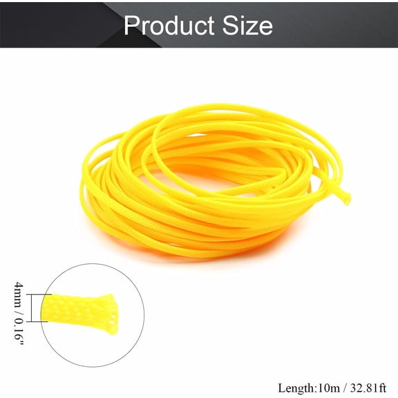 FEFEFW-Length 10m/32.8ft Width 4mm PET Expandable Braid Cable Sleeving Flexible Wire Mesh Sleeve Yellow