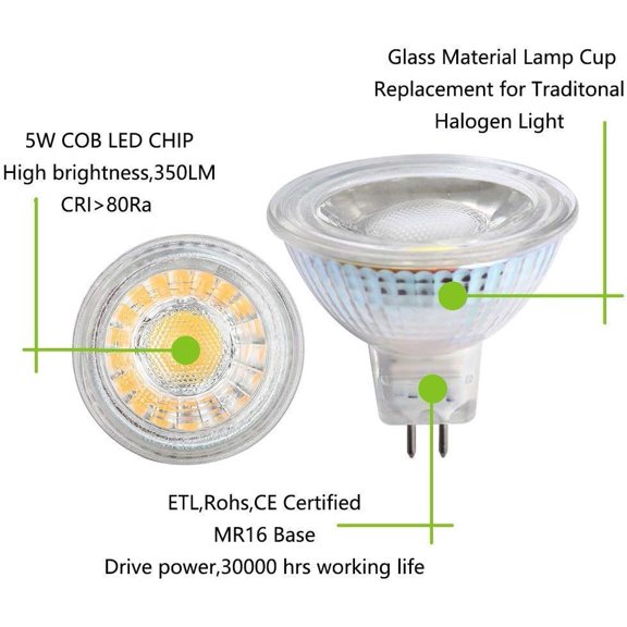 FEFEFW-MR16 5W AC/DC 12V COB LED Bulbs(4 Pack) Bi Pin Base, G5.3 50W Halogen Light EquivalentDimmable,3000K Warm White Ultra Bright LED Spot Light 12V Recessed Lighting