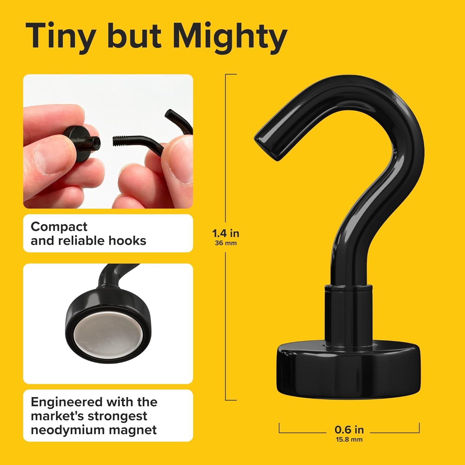 FEFEFW-Magnetic Hooks 27 LBS (Pack of 6 Black) - Heavy Duty Neodymium Hooks for Outdoor & Backyard Use - Strong Rare Earth Magnets for Cruise Cabins - Magnetic Hooks for Kitchen & Refrigerators
