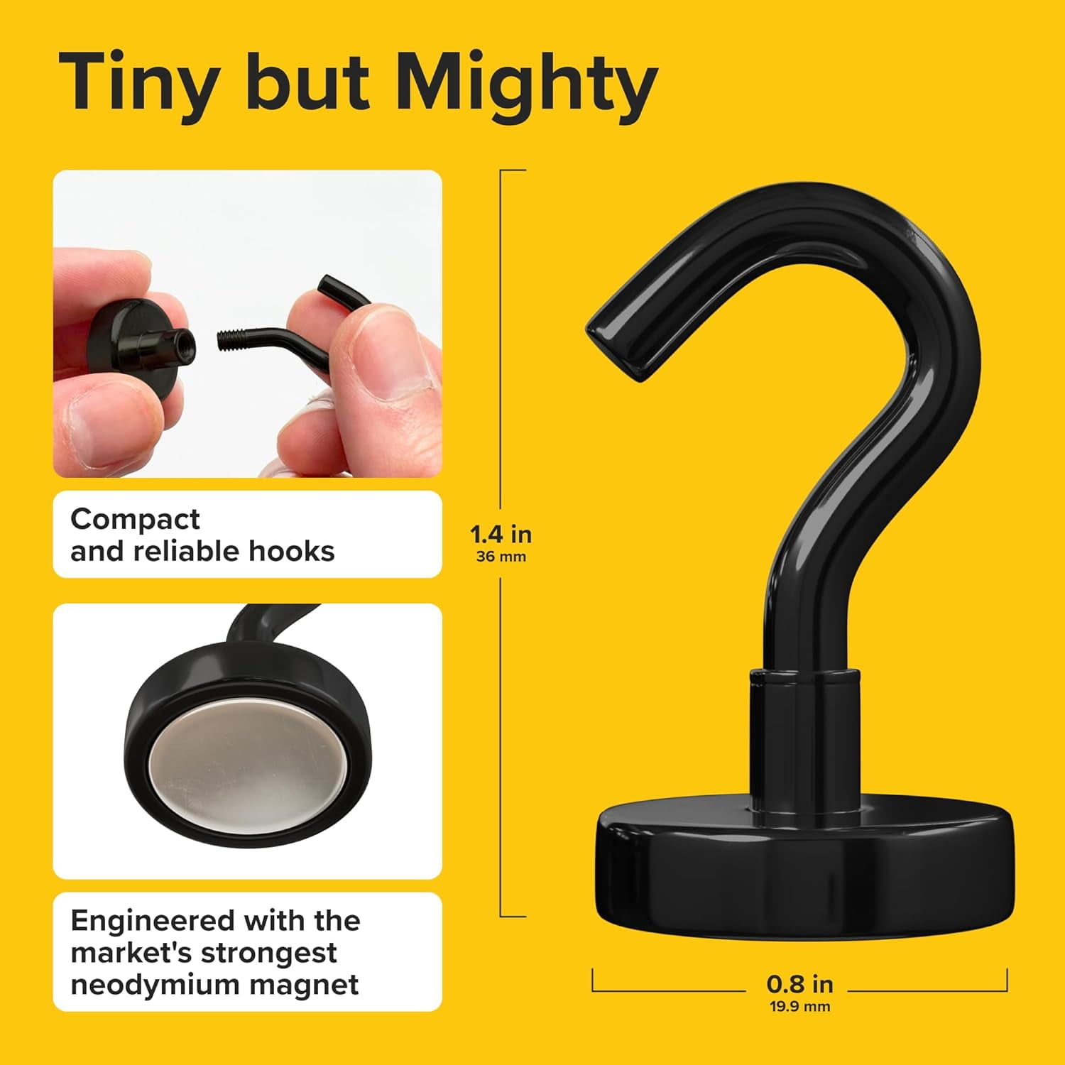 FEFEFW-Magnetic Hooks 40 LBS (Pack of 12 Black) - Heavy Duty Neodymium Hooks for Outdoor & Backyard Use - Strong Rare Earth Magnets for Cruise Cabins - Magnetic Hooks for Kitchen & Refrigerators