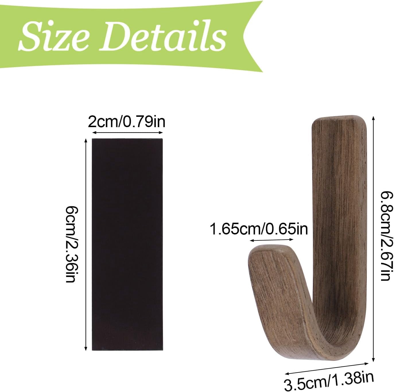 FEFEFW-Magnetic Walnut Wall Hooks, 6Pcs J Shape Natural Wooden Coat Hook Magnetic Towel Rack for Refrigerator,Metal Cabinet (Dark Brown)