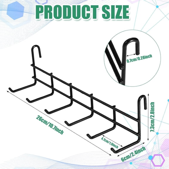 FEFEFW-Metal Grid Hooks Rack for Wall Grid Panel, 4 Pack Hanging Hooks for Wall Grid Storage and Display, Grid Wall Accessories Black Organizer for Wire Grid Wall