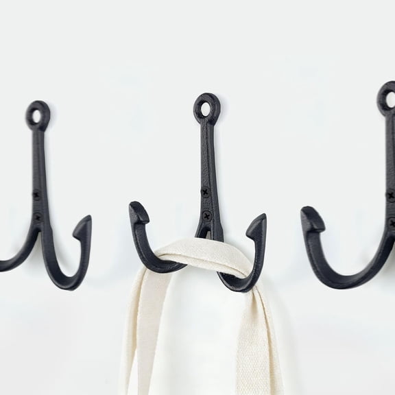 FEFEFW-Nautical Anchor Cast Iron Black Fish Wall Hook Coat Beach Towel Key Holder Screws Included (3 PCS)