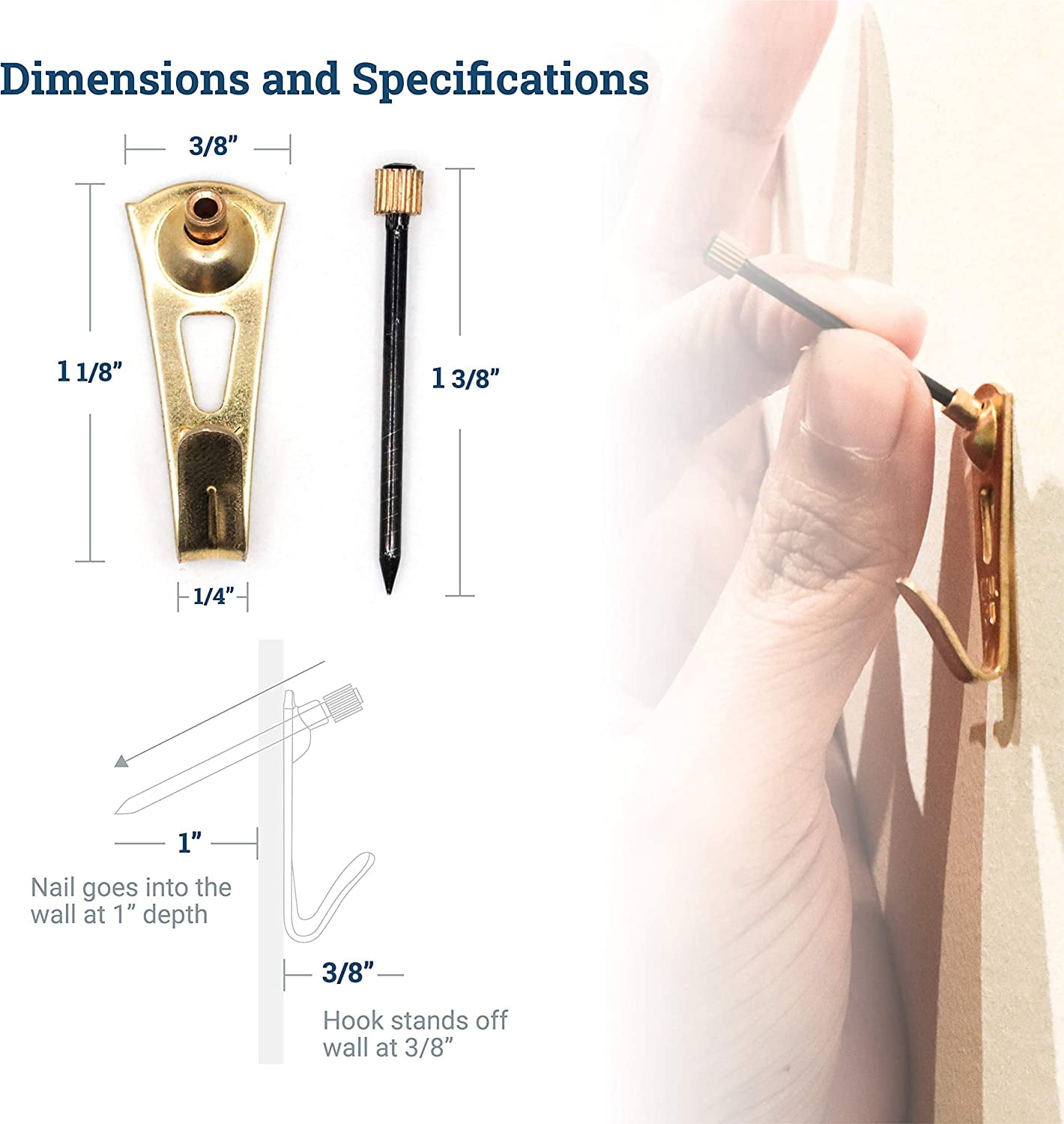 FEFEFW-PHS - Professional Plaster Wall Picture Hangers 30 lbs - 25 Pack - Heavy Duty Picture Hooks for Drywall - Frame Hanging Hardware - Art Hooks for Wall - Secure Picture Hanging Kit