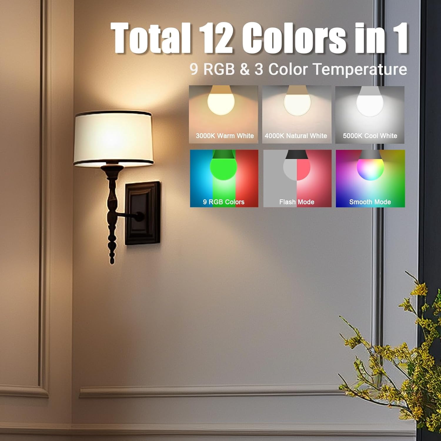 FEFEFW-Rechargeable A19 Light Bulb, Battery Operated LED Bulb with 9 Colors Selectable & 3 Timer, Dimmable Light Bulb for Non-Hardwired Lamps with Remote Control