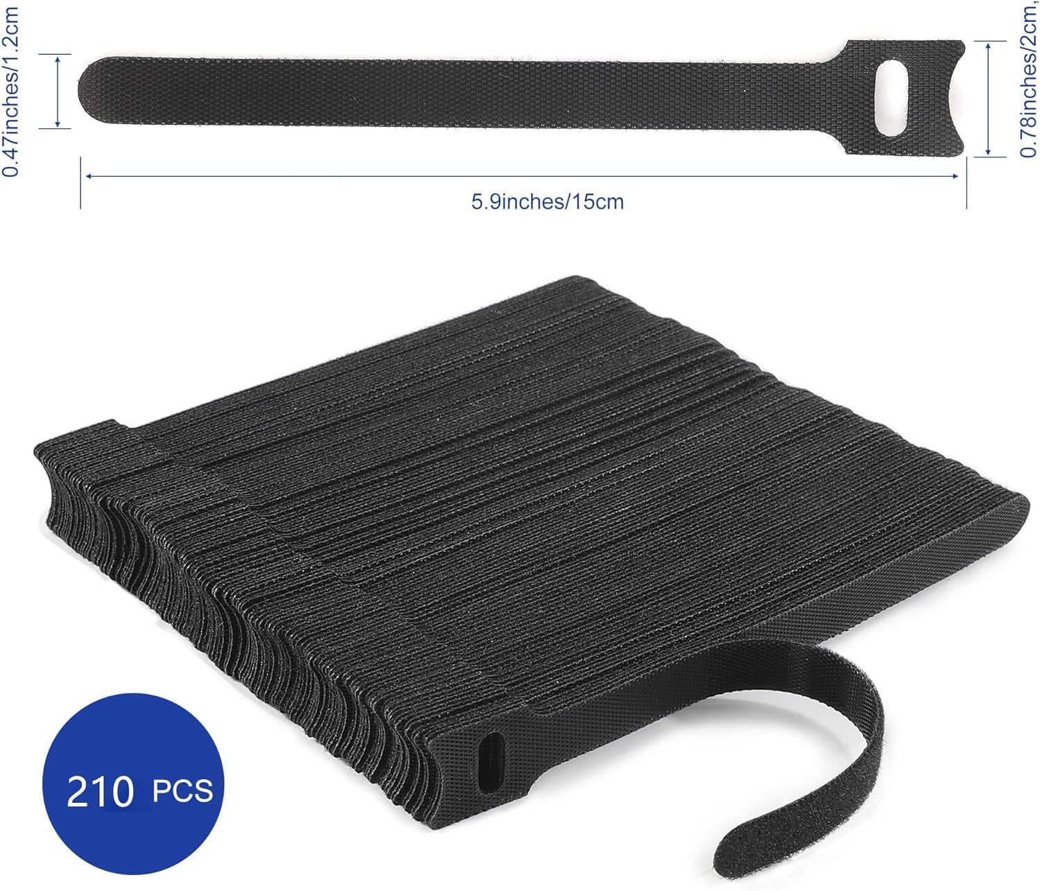 FEFEFW-Reusable Cable Ties, 210 PCS 6 Inches Adjustable Cord Straps Wire Organizer Cord Wrap and Hook Loop Cable Management