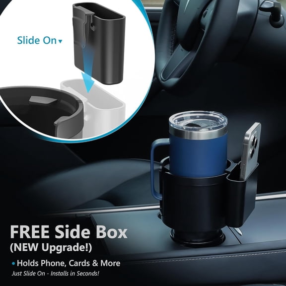 FEFEFW-Seven Sparta Cup Holder Expander with Phone Holder & Cable Access, 3-in-1 Car Organizer, Side Storage Box for Phone/Cards, Compatible with Yeti, Owala, Hydro Flasks & Large Bottles Mugs in 3.5