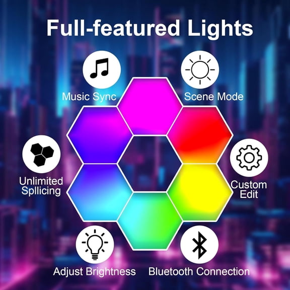 FEFEFW-Smart Hexagon Light 8 Pack - APP+Remote Control, Music Sync RGB Wall Panels for Gaming Room, Bedroom Beige
