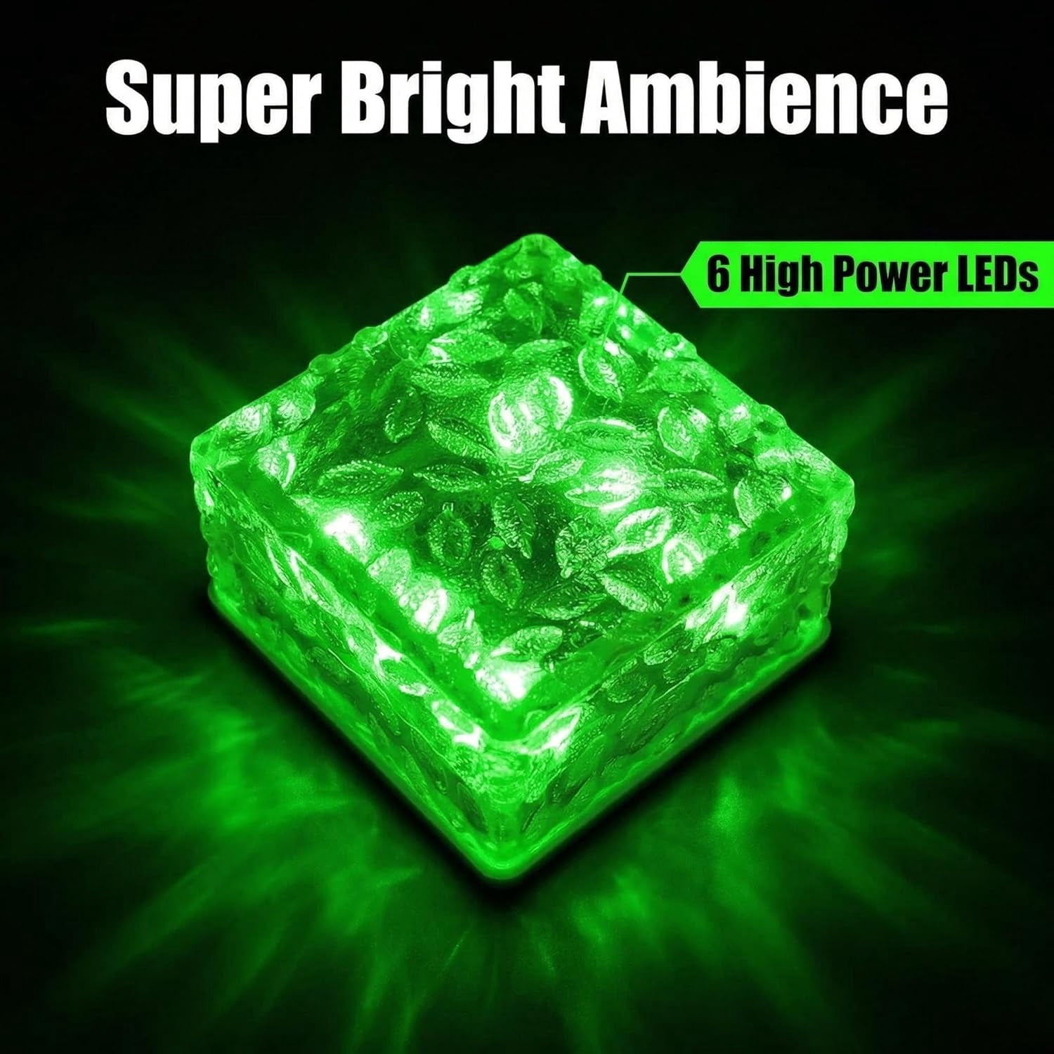 FEFEFW-Solar Powered LED Glass Brick Lights, Multicolor Water Ripple Design, Waterproof In-Ground Landscape Path Lights for Outdoor Garden Patio Walkway (Green)