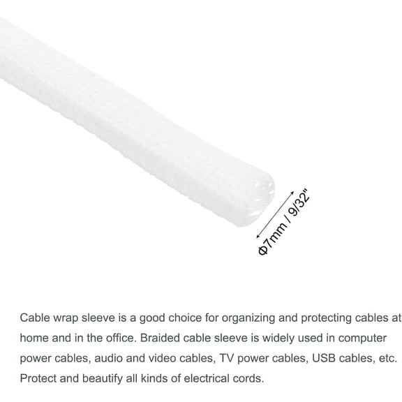 FEFEFW-Split Sleeve Wire Loom 9/32" 9.84Ft White Self Wrapping Braided Sleeve UL94-V2 Fireproof PET Sleeving for Automotive, Home Cable Management