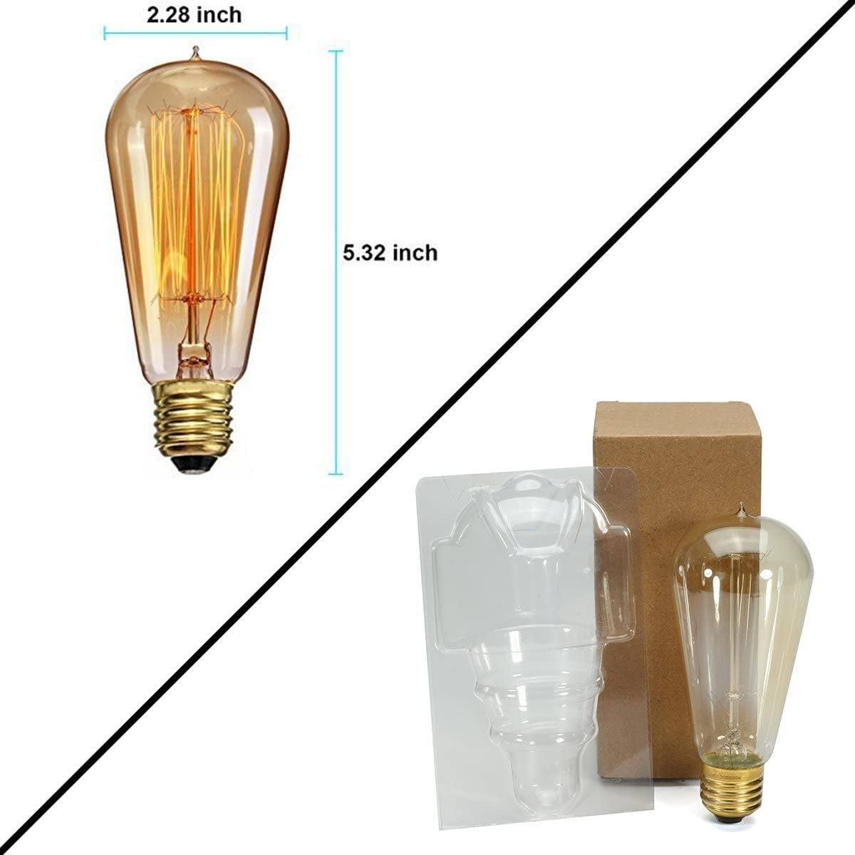 FEFEFW-Vintage Edison Light Bulbs - 2 Pack, 40W ST58 Vintage Squirrel Cage Filament, E26/E27 Base, Antique Incandescent Bulbs for Home Light Fixtures, 110V-130V