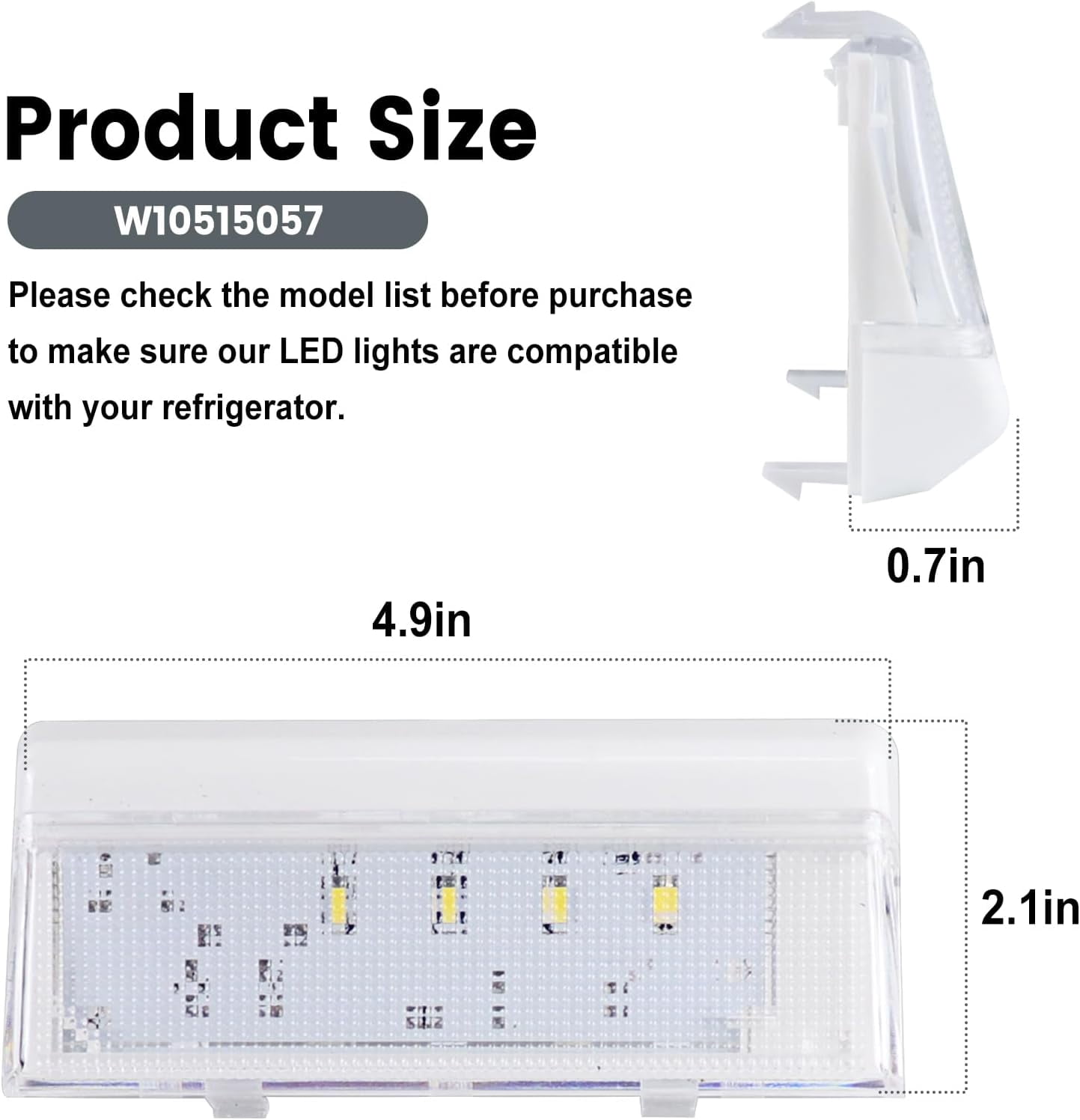 FEFEFW-W10515057 Refrigerator LED Light Board Replacement Freezer Light Bulb Compatible with Whirl-pool Ken-more May-tag Repalce WPW10515057 AP6022533 PS11755866 (1PCS)