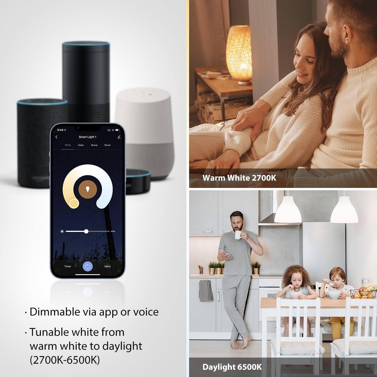 FEFEFW-WiFi Dimmable Vintage LED ST21 Edison Smart Bulb, 60 Watt Equivalent, E26 Base, 2700K - 6500K, Compatible with Alexa, Google Assistant, No Hub Required,2 Pack