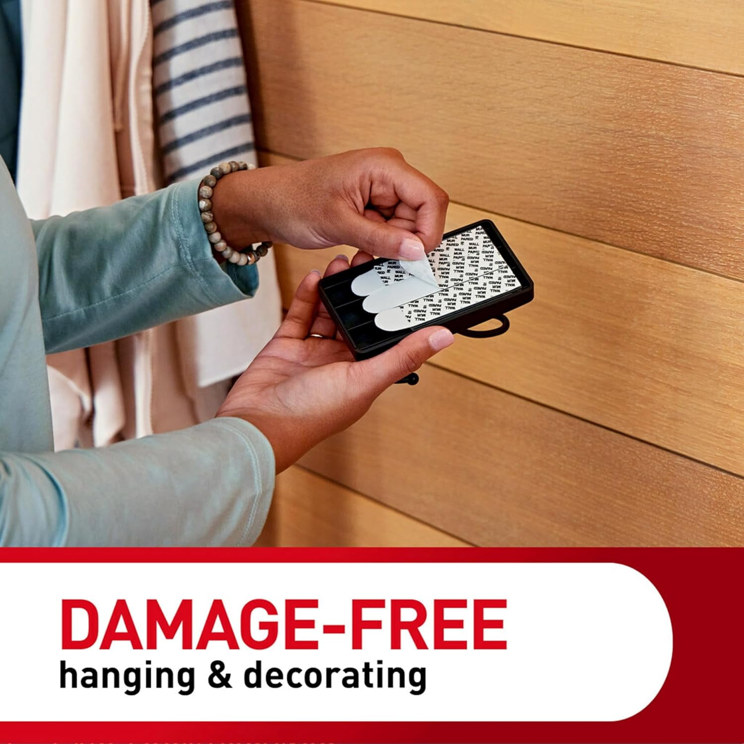 FEFEFW-X-Large Matte Black Triple Hook, 2 Hooks, 6 Strips, Damage-Free Hanging with Adhesive Strips, No Tools Wall Hook for Hanging Decorations in Living Spaces