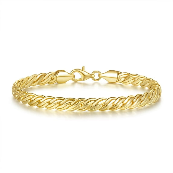 FEGER 14K Gold Double-Row Braid Chain Bracelet for Men and Women Non-Tarnish Bracelets with Lobster Clasp Available in 5 Sizes (6.5''-8.5'') C87