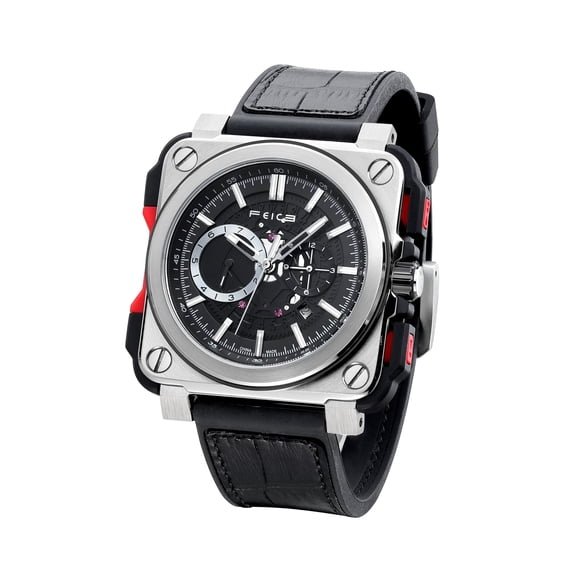 FEICE FM507 Men’s Automatic Skeleton Watch Mechanical Calendar Mens Wristwatch Brown Leather Strap Square Sport Luminous Clock Watches 10ATM Waterproof Sport Watches for Men.