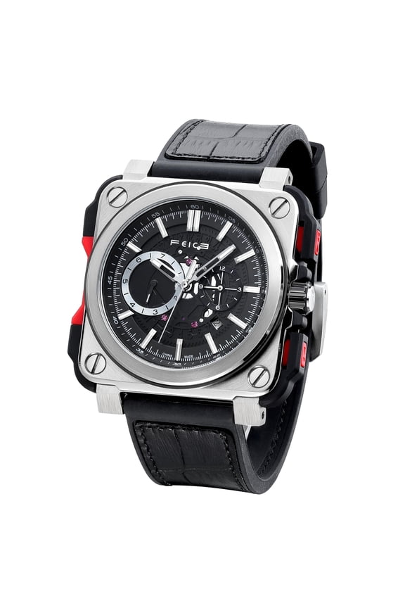 FM507 Men’s Automatic Skeleton Watch Mechanical Calendar Mens Wristwatch Brown Leather Strap Square Sport Luminous Clock Watches 10ATM Waterproof Sport Watches for Men.