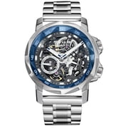 FEICE FM511 Men's Automatic Skeleton Watch, Luxury Sapphire Crystal Glass Blue Dial Luminous Hands, 5ATM Waterproof Sport Wristwatch with Silicone Strap for Men, Casual Mechanical Watches For Men.